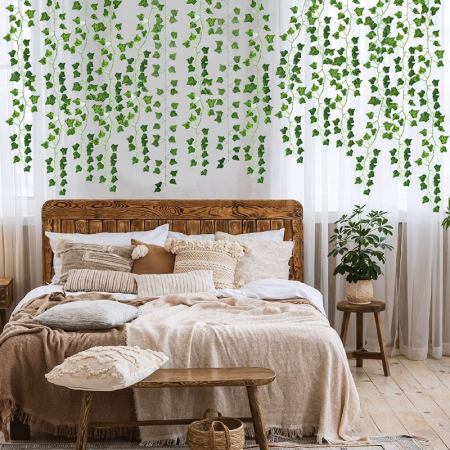Set de 12 Ghirlande Iedera Artificiala SUPER TRENDS®, Matase si Plastic, Decor Interior si Exterior, Lungime Fir 210 cm, Verde [6]