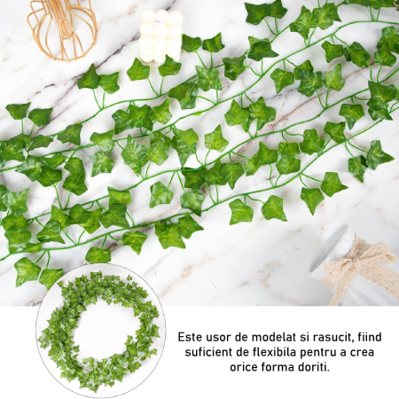 Set de 12 Ghirlande Iedera Artificiala SUPER TRENDS®, Matase si Plastic, Decor Interior si Exterior, Lungime Fir 210 cm, Verde [2]