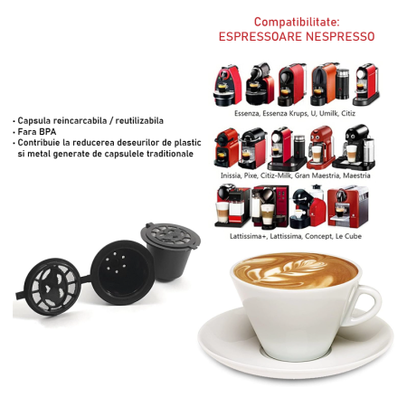 Set de 5 Buc Capsule Cafea Reincarcabile SUPER TRENDS®, Compatibile cu Aparatele Nespresso, Negru [6]