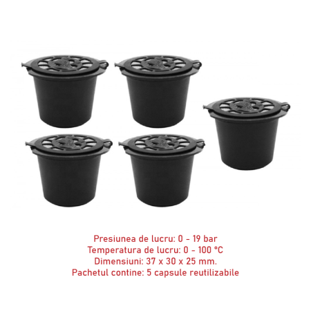 Set de 5 Buc Capsule Cafea Reincarcabile SUPER TRENDS®, Compatibile cu Aparatele Nespresso, Negru [11]