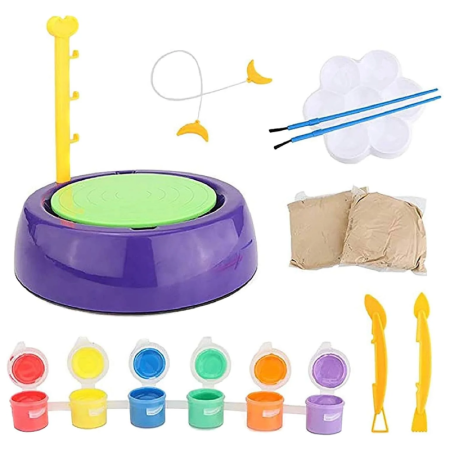 Set de Olarit si Pictat Pentru Copii SUPER TRENDS®, Roata de Olar cu Lut si Vopsele, Activitate Creativa pentru Copii +8 Ani, Mov, Verde [5]