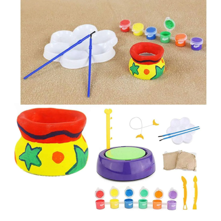 Set de Olarit si Pictat Pentru Copii SUPER TRENDS®, Roata de Olar cu Lut si Vopsele, Activitate Creativa pentru Copii +8 Ani, Mov, Verde [3]