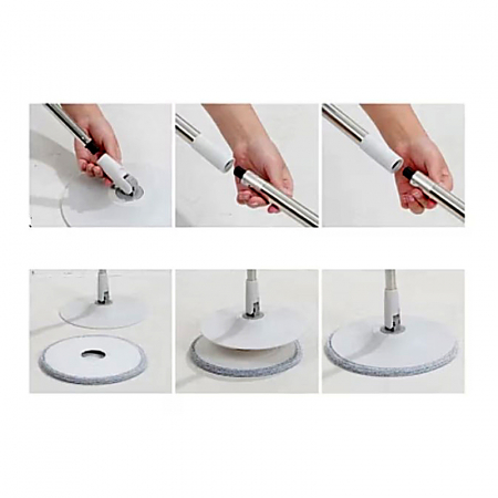 Set Mop Rotativ cu Doua Rezerve si Auto Spalare SUPER TRENDS®, Premium, Rotund, Compartimente Pentru Apa Curata si Murdara, Robinet de Scurgere a Apei si Consum Redus, Culoare Bej [3]