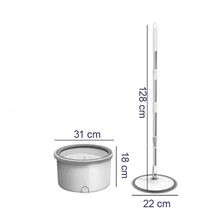 Set Mop Rotativ cu Doua Rezerve si Auto Spalare SUPER TRENDS®, Premium, Rotund, Compartimente Pentru Apa Curata si Murdara, Robinet de Scurgere a Apei si Consum Redus, Culoare Bej [1]