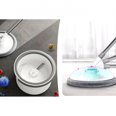 Set Mop Rotativ cu Doua Rezerve si Auto Spalare SUPER TRENDS®, Premium, Rotund, Compartimente Pentru Apa Curata si Murdara, Robinet de Scurgere a Apei si Consum Redus, Culoare Bej [7]