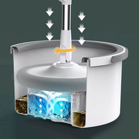 Set Mop Rotativ cu Doua Rezerve si Auto Spalare SUPER TRENDS®, Premium, Rotund, Compartimente Pentru Apa Curata si Murdara, Robinet de Scurgere a Apei si Consum Redus, Culoare Bej [5]