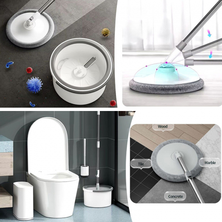 Set Mop Rotativ cu Doua Rezerve si Auto Spalare SUPER TRENDS®, Premium, Rotund, Compartimente Pentru Apa Curata si Murdara, Robinet de Scurgere a Apei si Consum Redus, Culoare Bej [13]