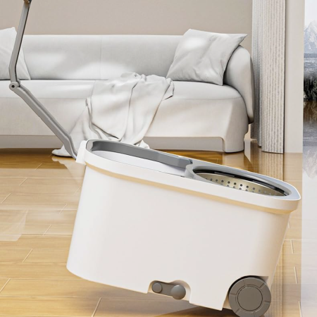 Set Mop Rotativ cu Galeata cu Centrifuga SUPER TRENDS®, Doua Rezerve, Maner Telescopic, Gri [4]