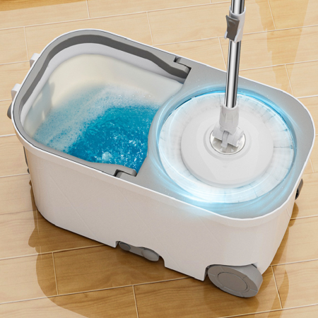 Set Mop Rotativ cu Galeata cu Centrifuga SUPER TRENDS®, Doua Rezerve, Maner Telescopic, Gri [8]