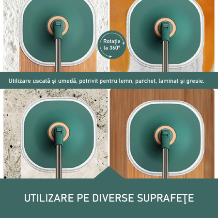 Set Mop Rotativ cu Galeata SUPER TRENDS® cu Separare a Apei Murdare, Verde [7]