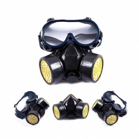 Set Ochelari si Masca de Protectie Profesionala SUPER TRENDS®, Pentru Lucrul in Mediu Chimic, 2 Filtre de Carbon Activ, Protectie Impotriva Vaporilor, Vopselei sau Prafului, Negru [5]