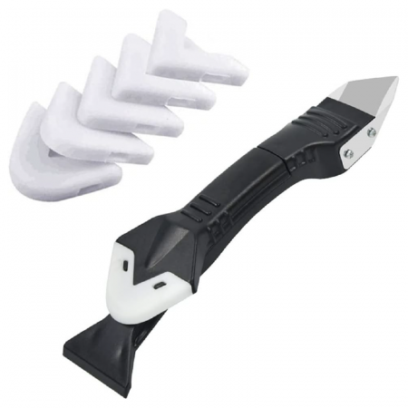 Casa & Gradina - Set pentru chituit 3 in 1 Profesional SUPER TRENDS®, Spatula Pentru Chit, Cutter Pentru Indepartarea Chitului, Racleta Din Silicon cu 5 Capete de Schimb, Pentru Bucatarie, Baie, Geamuri, Chiuveta
