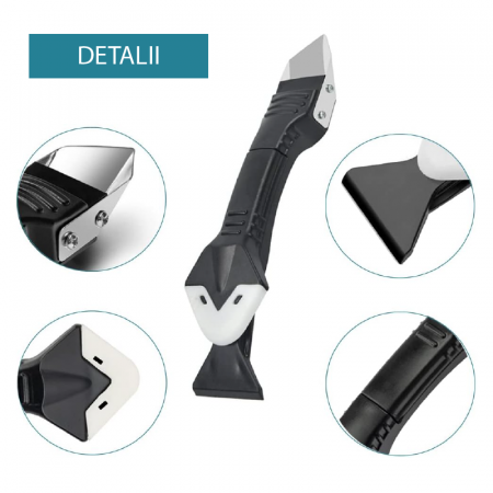 Set pentru chituit 3 in 1 Profesional SUPER TRENDS®, Spatula Pentru Chit, Cutter Pentru Indepartarea Chitului, Racleta Din Silicon cu 5 Capete de Schimb, Pentru Bucatarie, Baie, Geamuri, Chiuveta [5]