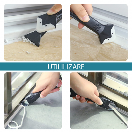 Set pentru chituit 3 in 1 Profesional SUPER TRENDS®, Spatula Pentru Chit, Cutter Pentru Indepartarea Chitului, Racleta Din Silicon cu 5 Capete de Schimb, Pentru Bucatarie, Baie, Geamuri, Chiuveta [4]
