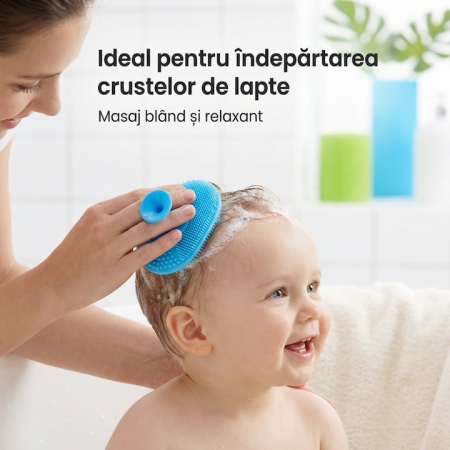 Set Perie De Baie Si Pieptan Bebelusi SUPER TRENDS® Din Silicon Moale, Perie Si Pieptan Bebe Cu Maner Ergonomic, Perie Si Piapten Bebelusi Pentru Indepartarea Crustelor De Lapte, Set Ingrijire Bebelusi Verde Albastru, Set Ingrijire Bebe Hipoalergenic [12]
