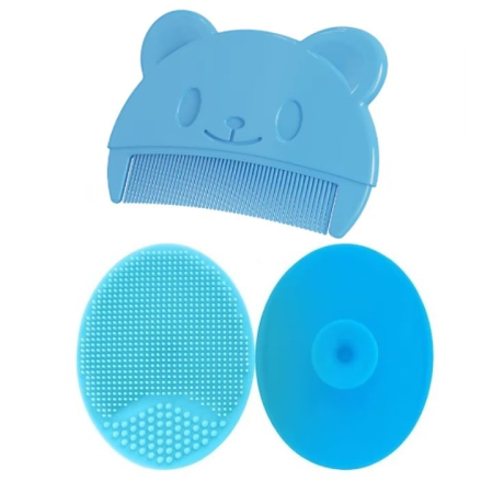 Articole Copii - Set Perie De Baie Si Pieptan Bebelusi Super Trends® Din Silicon Moale, Perie Si Pieptan Bebe Pentru Indepartarea Crustelor De Lapte, Perie Si Piapten Bebelusi Cu Maner Ergonomic Antialunecare, Set Ingrijire Bebelusi Albastru, Set Ingrijire Bebe Hipoalerge
