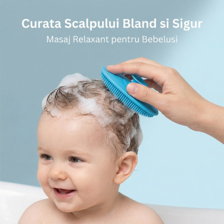 Set Perie De Baie Si Pieptan Bebelusi Super Trends® Din Silicon Moale, Perie Si Pieptan Bebe Pentru Indepartarea Crustelor De Lapte, Perie Si Piapten Bebelusi Cu Maner Ergonomic Antialunecare, Set Ingrijire Bebelusi Violet Albastru, Set Ingrijire Bebe [7]