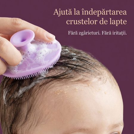 Set Perie De Baie Si Pieptan Bebelusi Super Trends® Din Silicon Moale, Perie Si Pieptan Bebe Pentru Indepartarea Crustelor De Lapte, Perie Si Piapten Bebelusi Cu Maner Ergonomic Antialunecare, Set Ingrijire Bebelusi Roz Violet, Set Ingrijire Bebe [1]