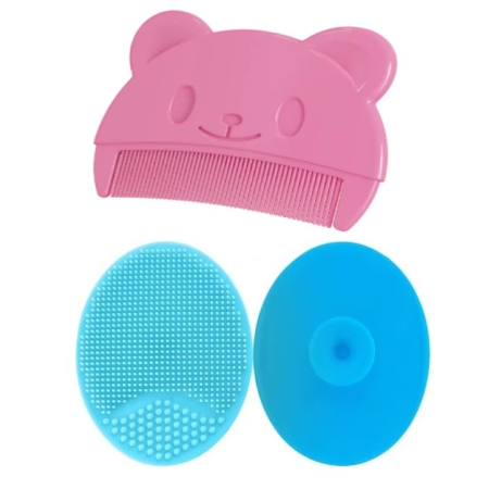 Articole Copii - Set Perie De Baie Si Pieptan Bebelusi Super Trends® Din Silicon Moale, Perie Si Pieptan Bebe Pentru Indepartarea Crustelor De Lapte, Perie Si Piapten Bebelusi Cu Maner Ergonomic Antialunecare, Set Ingrijire Bebelusi Roz Albastru, Set Ingrijire Bebe
