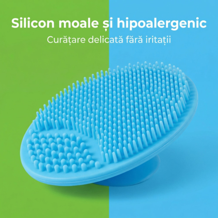 Set Perie De Baie Si Pieptan Bebelusi Super Trends® Din Silicon Moale, Perie Si Pieptan Bebe Pentru Indepartarea Crustelor De Lapte, Perie Si Piapten Bebelusi Cu Maner Ergonomic Antialunecare, Set Ingrijire Bebelusi Albastru, Set Ingrijire Bebe Hipoalerge [2]