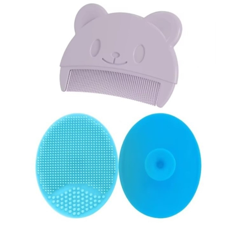 Articole Copii - Set Perie De Baie Si Pieptan Bebelusi Super Trends® Din Silicon Moale, Perie Si Pieptan Bebe Pentru Indepartarea Crustelor De Lapte, Perie Si Piapten Bebelusi Cu Maner Ergonomic Antialunecare, Set Ingrijire Bebelusi Violet Albastru, Set Ingrijire Bebe