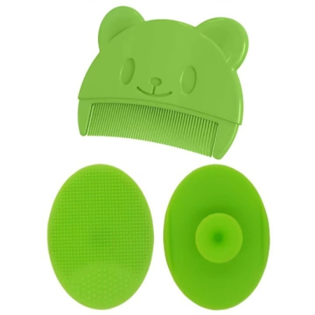 Articole Copii - Set Perie De Baie Si Pieptan Bebelusi Super Trends® Din Silicon Moale, Perie Si Pieptan Bebe Pentru Indepartarea Crustelor De Lapte, Perie Si Piapten Bebelusi Cu Maner Ergonomic Antialunecare, Set Ingrijire Bebelusi Verde, Set Ingrijire Bebe Hipoalergenic