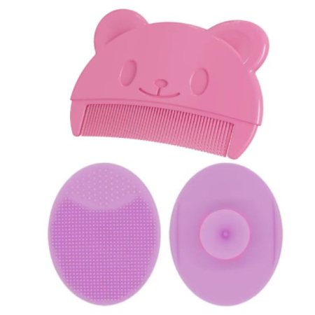 Articole Copii - Set Perie De Baie Si Pieptan Bebelusi Super Trends® Din Silicon Moale, Perie Si Pieptan Bebe Pentru Indepartarea Crustelor De Lapte, Perie Si Piapten Bebelusi Cu Maner Ergonomic Antialunecare, Set Ingrijire Bebelusi Roz Violet, Set Ingrijire Bebe