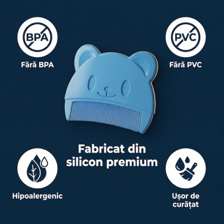 Set Perie De Baie Si Pieptan Bebelusi Super Trends® Din Silicon Moale, Perie Si Pieptan Bebe Pentru Indepartarea Crustelor De Lapte, Perie Si Piapten Bebelusi Cu Maner Ergonomic Antialunecare, Set Ingrijire Bebelusi Albastru, Set Ingrijire Bebe Hipoalerge [3]