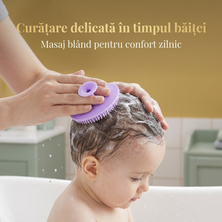 Set Perie De Baie Si Pieptan Bebelusi Super Trends® Din Silicon Moale, Perie Si Pieptan Bebe Pentru Indepartarea Crustelor De Lapte, Perie Si Piapten Bebelusi Cu Maner Ergonomic Antialunecare, Set Ingrijire Bebelusi Roz Violet, Set Ingrijire Bebe [7]