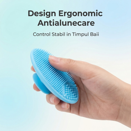 Set Perie De Baie Si Pieptan Bebelusi Super Trends® Din Silicon Moale, Perie Si Pieptan Bebe Pentru Indepartarea Crustelor De Lapte, Perie Si Piapten Bebelusi Cu Maner Ergonomic Antialunecare, Set Ingrijire Bebelusi Roz Albastru, Set Ingrijire Bebe [3]