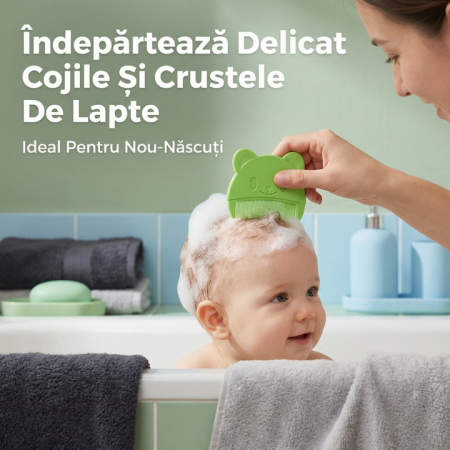 Set Perie De Baie Si Pieptan Bebelusi Super Trends® Din Silicon Moale, Perie Si Pieptan Bebe Pentru Indepartarea Crustelor De Lapte, Perie Si Piapten Bebelusi Cu Maner Ergonomic Antialunecare, Set Ingrijire Bebelusi Verde Violet, Set Ingrijire Bebe [1]