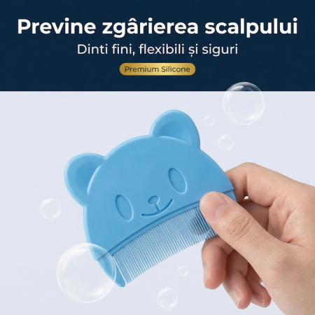 Set Perie De Baie Si Pieptan Bebelusi Super Trends® Din Silicon Moale, Perie Si Pieptan Bebe Pentru Indepartarea Crustelor De Lapte, Perie Si Piapten Bebelusi Cu Maner Ergonomic Antialunecare, Set Ingrijire Bebelusi Albastru, Set Ingrijire Bebe Hipoalerge [8]
