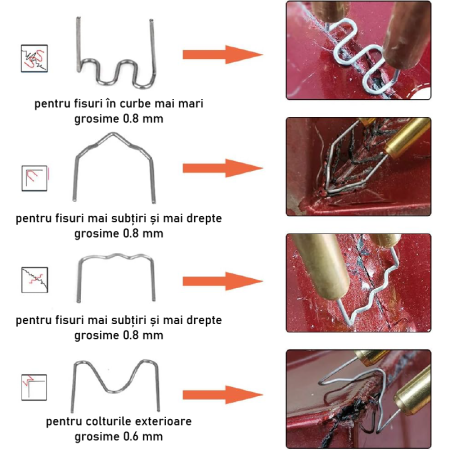 Set Pistol si 200 Buc Capse Pentru Lipit Plastic SUPER TRENDS®, Reparare Crapaturi, cu Cleste si Cutter, 50W, Rosu [1]
