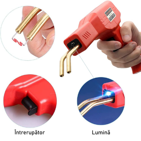 Set Pistol si 200 Buc Capse Pentru Lipit Plastic SUPER TRENDS®, Reparare Crapaturi, cu Cleste si Cutter, 50W, Rosu [3]