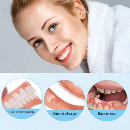 Set Proteze Dentare Premium SUPER TRENDS®, Contine Partea de Sus 1 Buc si Partea Jos 1 Buc, Fatete Dentare Cosmetice, Acopera Dintii Lipsa, Zambet Perfect, Silicon, Alb-Roz [5]