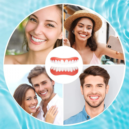 Set Proteze Dentare Premium SUPER TRENDS®, Contine Partea de Sus 1 Buc si Partea Jos 1 Buc, Fatete Dentare Cosmetice, Acopera Dintii Lipsa, Zambet Perfect, Silicon, Alb-Roz [7]