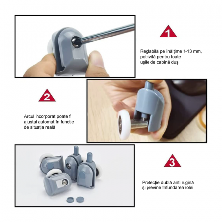 Set Role Universale Premium SUPER TRENDS®, Pentru Cabina de Dus, cu Rulmenti, 8 buc, Alb-Albastru [5]