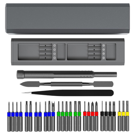 Set Surubelnite de Precizie 32 in 1 SUPER TRENDS® cu 28 Biti din Otel S2 si Maner din Aluminiu Pentru Reparatii PC, Telefon, Ceasuri, Laptop, Ochelari, Gri [7]