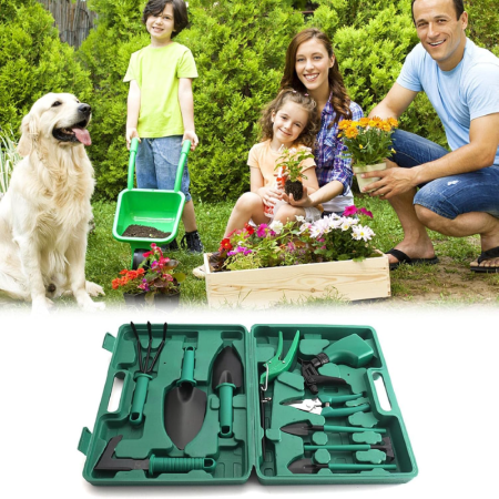 Set Unelte de Gradinarit 10 piese SUPER TRENDS®, din Otel Inoxidabil, Trusa Portabila, Verde [6]