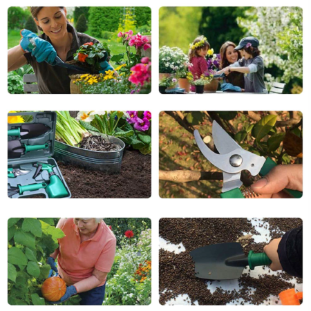 Set Unelte de Gradinarit 10 piese SUPER TRENDS®, din Otel Inoxidabil, Trusa Portabila, Verde [7]