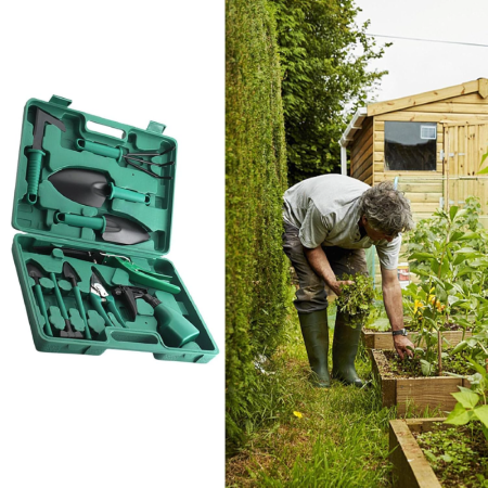 Set Unelte de Gradinarit 10 piese SUPER TRENDS®, din Otel Inoxidabil, Trusa Portabila, Verde [9]
