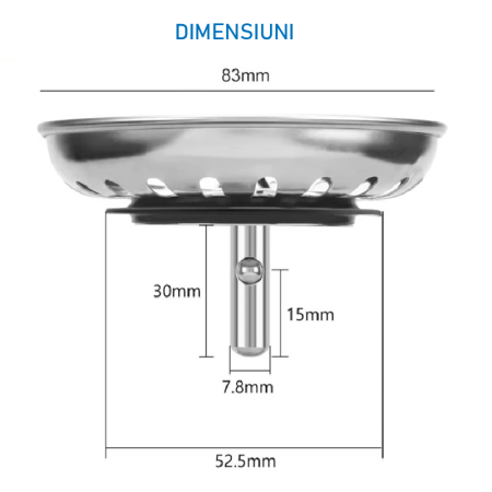 Sita de Scurgere Pentru Chiuveta SUPER TRENDS®, Functioneaza si ca Dop, 83 mm, Otel inoxidabil, Argintiu [2]