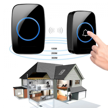 Sonerie Wireless Premium SUPER TRENDS®, Electrica, Rezistenta la Apa cu Transmitator IP44, 60 Tonuri si 5 Niveluri de Volum, Neagra [4]
