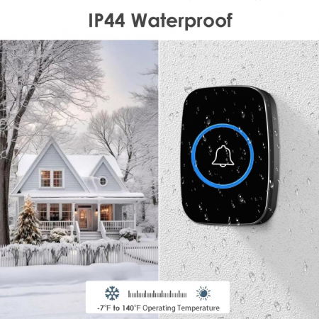 Sonerie Wireless Premium SUPER TRENDS®, Electrica, Rezistenta la Apa cu Transmitator IP44, 60 Tonuri si 5 Niveluri de Volum, Neagra [5]