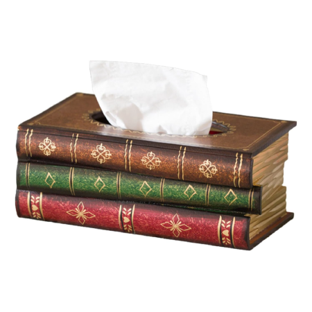 Casa & Gradina - Suport Cutie Pentru Servetele SUPER TRENDS®, din Lemn, Tip Carti Vintage, Pentru Birou, Casa, Hotel, 25 x 14 x 10cm, Multicolor
