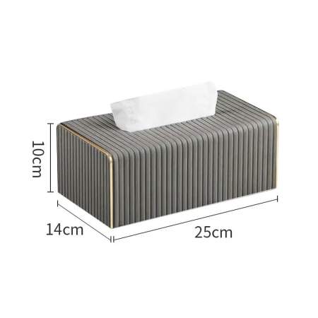 Suport Cutie Servetele SUPER TRENDS®, din Piele Ecologica, Margini aurii, Pentru Living, Baie, Casa, Hotel, 25 x 14 x 10cm, Gri [1]