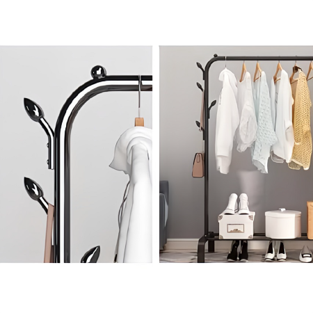 Suport de Umerase Premium SUPER TRENDS®, Organizator Pentru Haine, de Sine Statator, din Metal, Negru, 150 x 110 x 40 cm + 5 UMERASE CADOU [4]