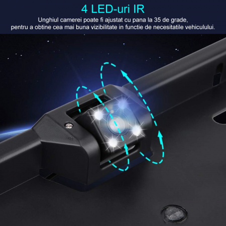 Suport Numar cu Camera Marsarier Auto cu 4 LED-uri IR Premium SUPER TRENDS®, Unghi Larg de 170°, Pentru Mers Inapoi cu Vedere de Noapte, Imagine Clara CMOS, Rezolutie Video 656 x 492px, Carcasa Imperm [4]