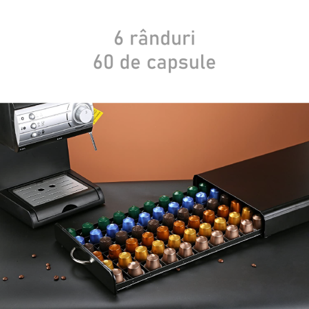Suport Pentru 60 Capsule de Cafea SUPER TRENDS®, Compatibil cu Nespresso, Tchibo, Negru, 39x26x6.4 cm, Metal, Negru [6]