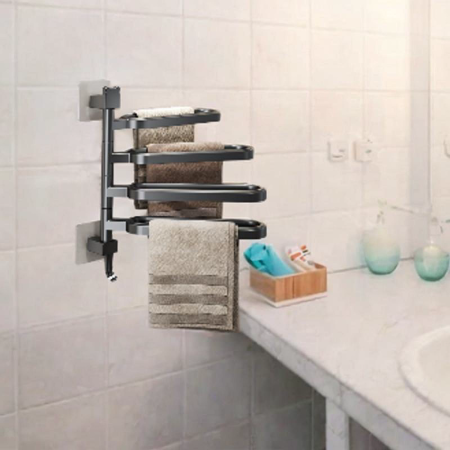 Suport Pentru Prosoape SUPER TRENDS®, cu 3 Brate Rotative, Montare Fara Gaurire, Gri Mat, 31x6 cm [3]